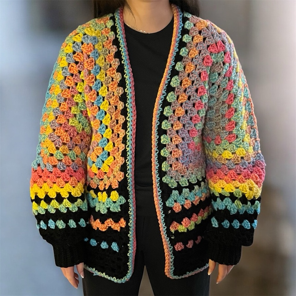 Handmade Colorful Crochet Women's Hexi Cardigan